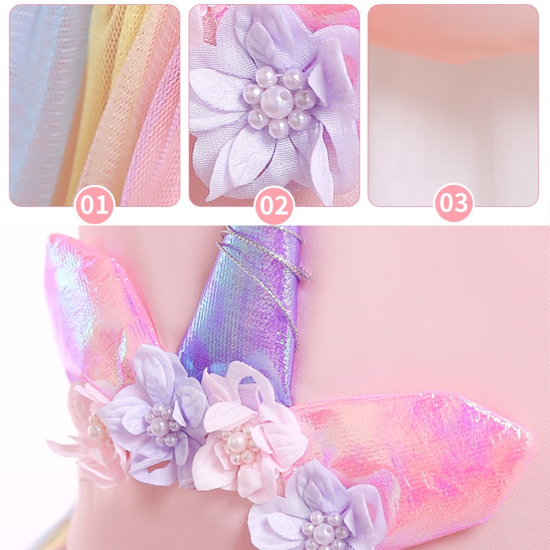 Đầm có/ không có băng đô cài tóc cosplay kỳ lân thần tiên dễ thương nhiều màu cho bé gái