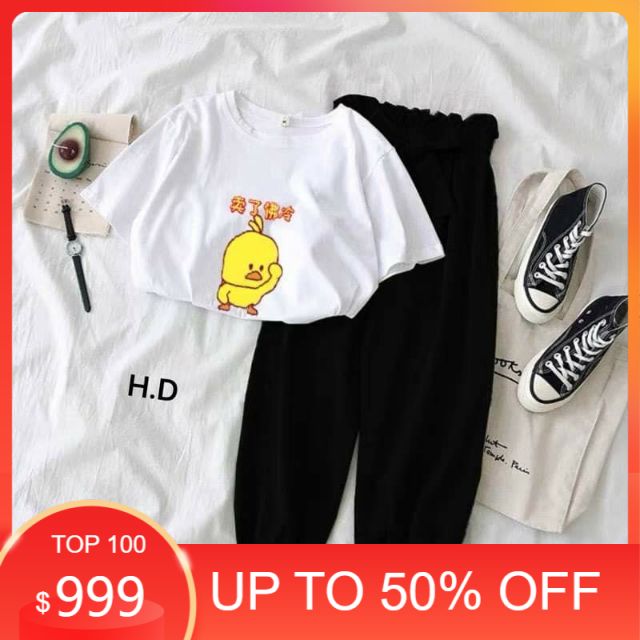 Sét áo phông gà con + quần bom. Áo thun nam nữ, quần kaki, quần nữ, sét bộ mặc ở nhà MODY