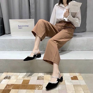 GIÀY SANDAL CÔNG SỞ BÍT MŨI VIỀN NGỌC XOẮN GÓT VUÔNG 4P DỄ ĐI