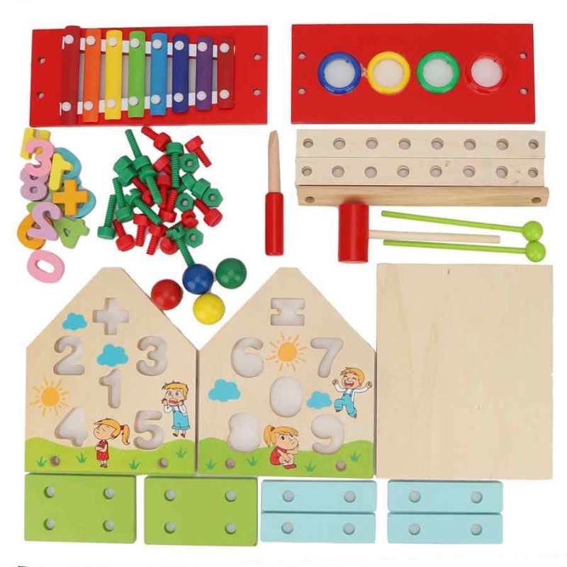 Bộ Đồ Chơi Gỗ Ghép Hình Ngôi Nhà Đa Năng Cao Cấp 134 chi tiết Đồ Chơi Montessori