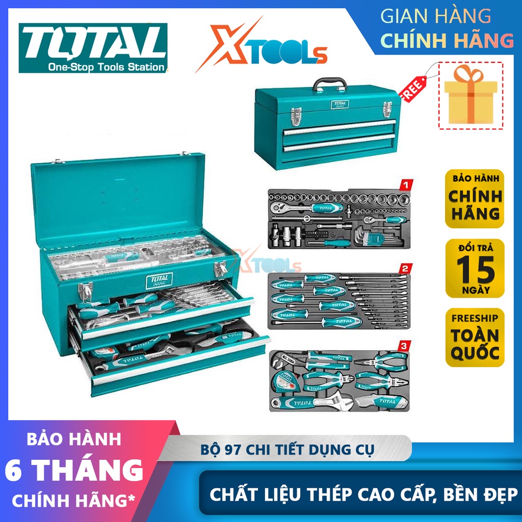 Thùng đựng đồ nghề khóa sắt Total THPTCS70971, bộ 97 cái công cụ trong hộp đồ nghề bảo vệ [CHÍNH HÃNG][XTOOLS]