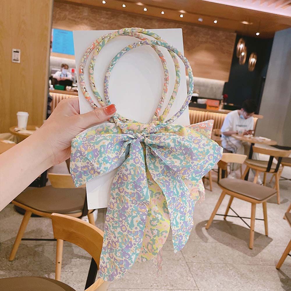 Cài tóc SKJK vải chiffon thắt nơ họa tiết hoa xinh xắn cho nữ