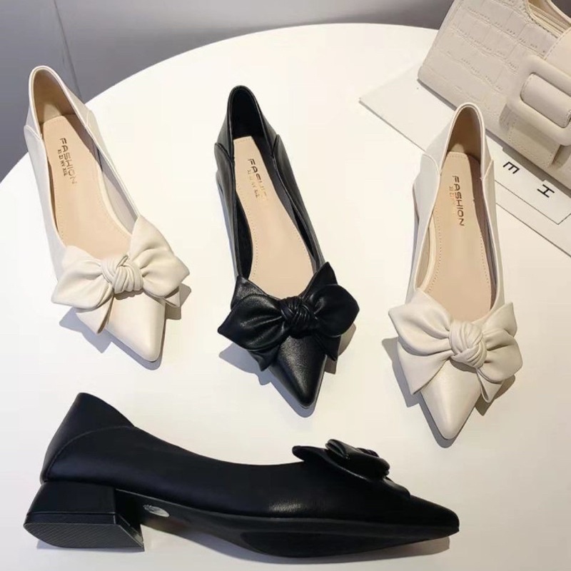 Giầy da nữ gót thấp 3P kiểu dáng phong cách Hàn Quốc thời trang hiện đại trẻ trung Ulzzangshop520