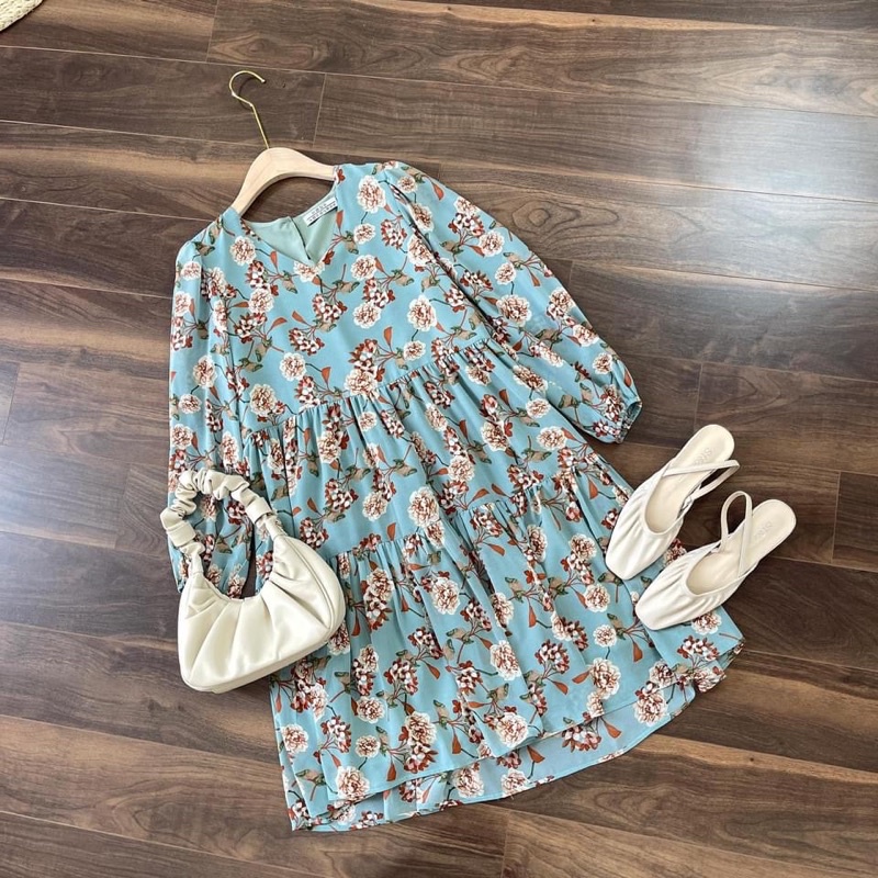 váy hoa baby doll cổ tim