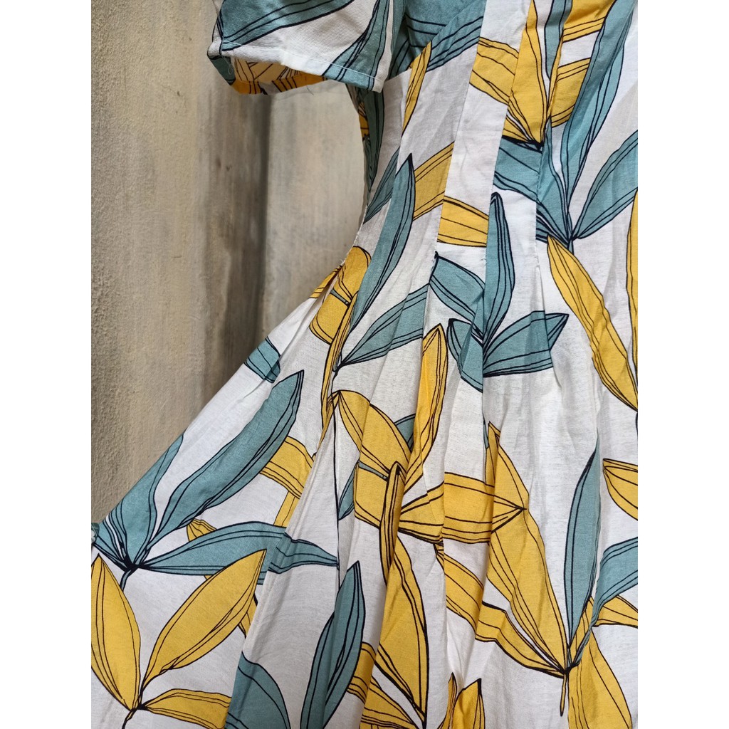 Size M L 40-65kg váy đầm dáng xòe cổ v họa tiết hóa lá mùa hè đi biển công sở trẻ trung niên đẹp xinh giá rẻ dài