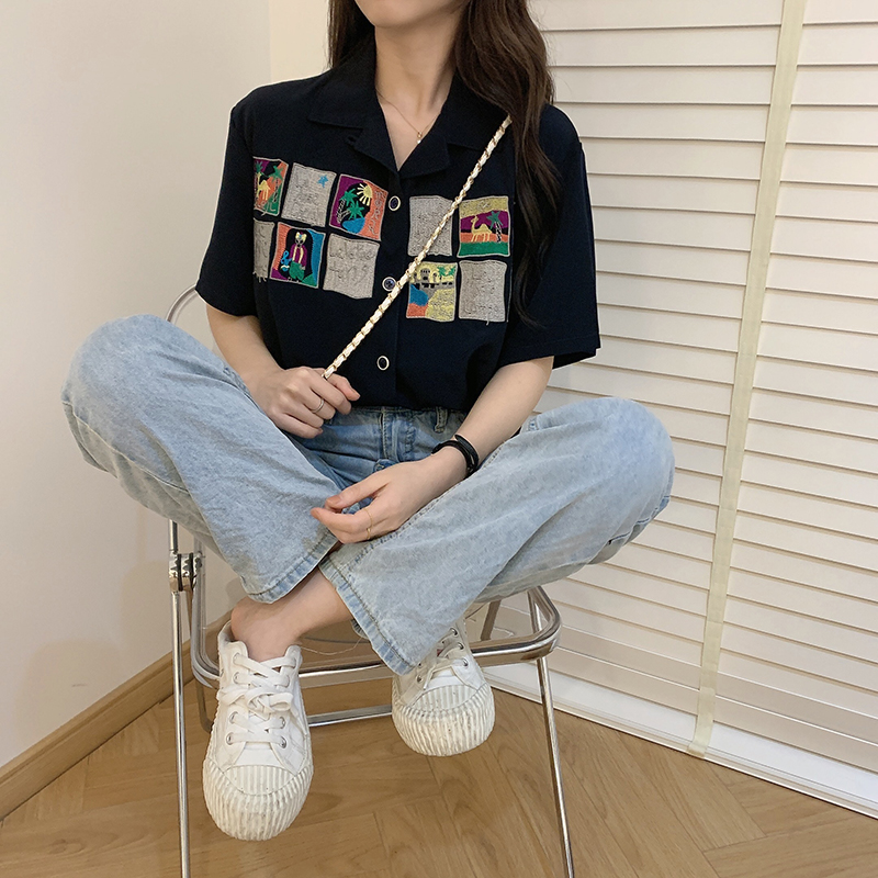 172473 |Màu Đen| Áo Sơ Mi Tay Lửng Thời Trang Cá Tính Trẻ Trung