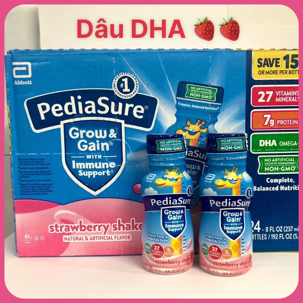 ❤ [Quận 3] [Date 10/2023] Thùng 24 chai Sữa nước Pediasure Dâu Grow Gain DHA  237ml Mỹ Tăng cân nặng chiều cao - HỎA TỐC