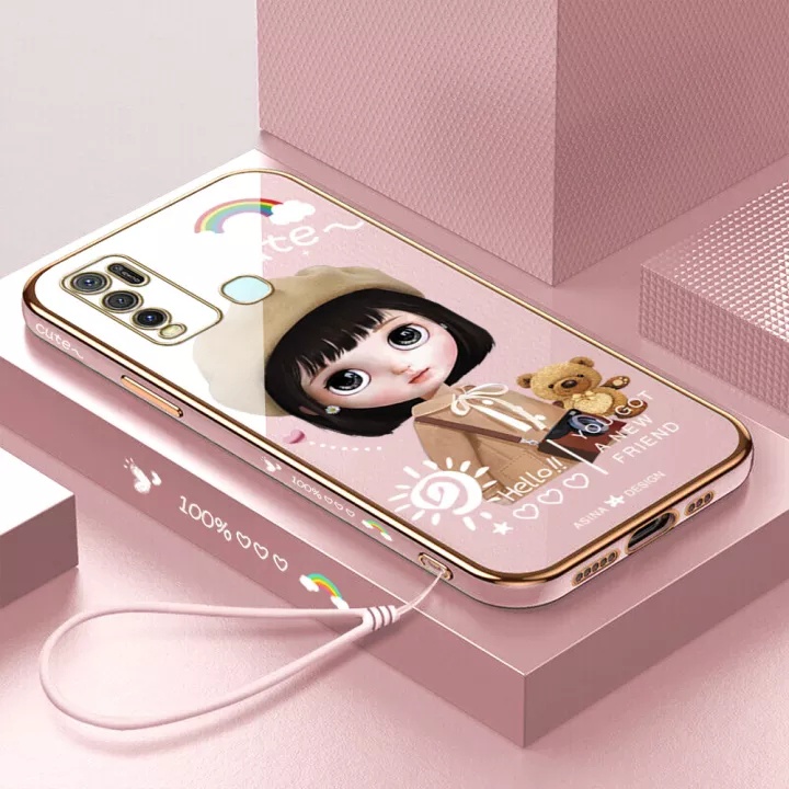 Ốp Điện Thoại Mềm Mạ Điện Hình Cô Gái Beret Cho Vivo Y50 Y30 Y30i Y20 Y20S Y20i Vivo Y20S G Y12A Y12S