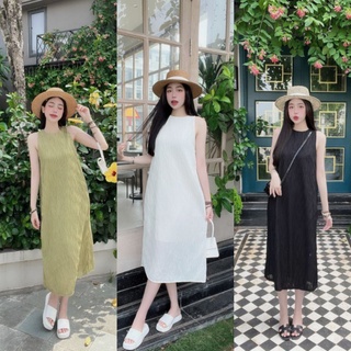 Đầm Dáng Suông Ms.1331 Đầm Thiết Kế Sát Nách Dáng Suông Xòe Chất Thun Vân Nổi