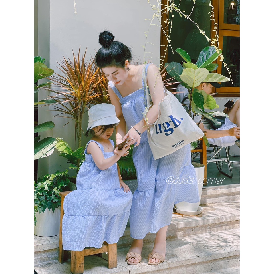 ĐẦM MAXI 2 DÂY MÀU XANH SIÊU XINH CHO MẸ VÀ BÉ - ĐẦM MẸ 13657 - BIGBABY SHOP