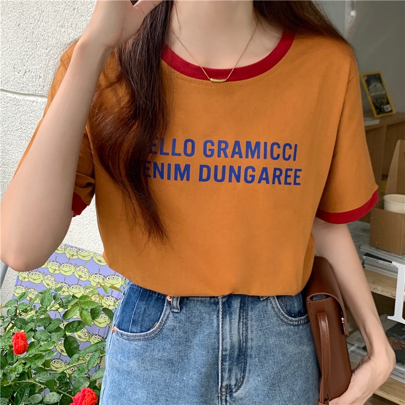 SUXI Áo Thun Ngắn Tay Cổ Tròn In Chữ Đơn Giản Thời Trang Mùa Hè Cho Nữ