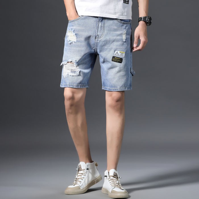 Quần short denim rách nam mỏng mùa hè 2021 phiên bản Hàn Quốc mới của xu hướng ăn mày hoang dã đẹp trai quần năm điểm qu
