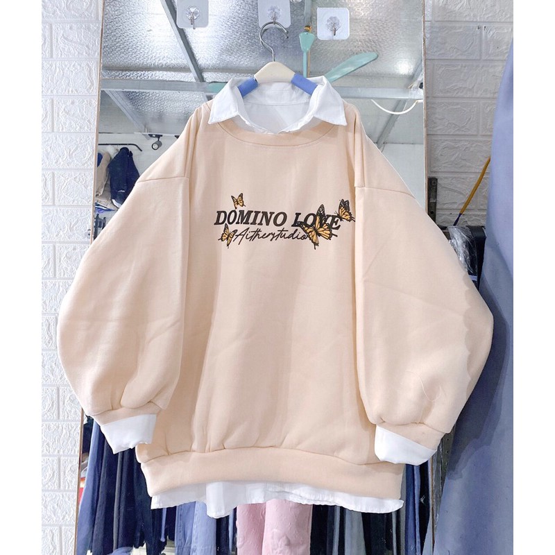 Áo Sweater Nỉ Tay Dài Trần Bông Domio Unisex Ullzang(Có video, Ảnh thật)