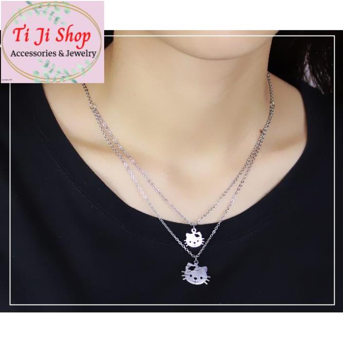 DÂY CHUYỀN INOX MÈO KITTY HAI TẦNG ĐẸP , không đen,