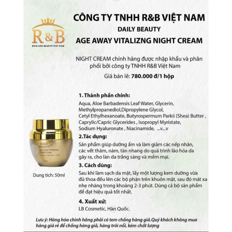 Kem dưỡng da Night Cream Daily Beauty