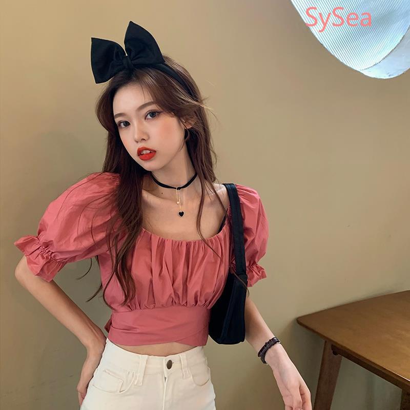 Áo croptop tay ngắn phối nơ thiết kế thanh lịch tùy chọn màu sắc