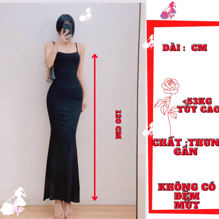 Váy 2 dây maxi đuôi cá body nữ, váy dáng dài sang chảnh hai dây tôn dáng màu đen VD284 | BigBuy360 - bigbuy360.vn