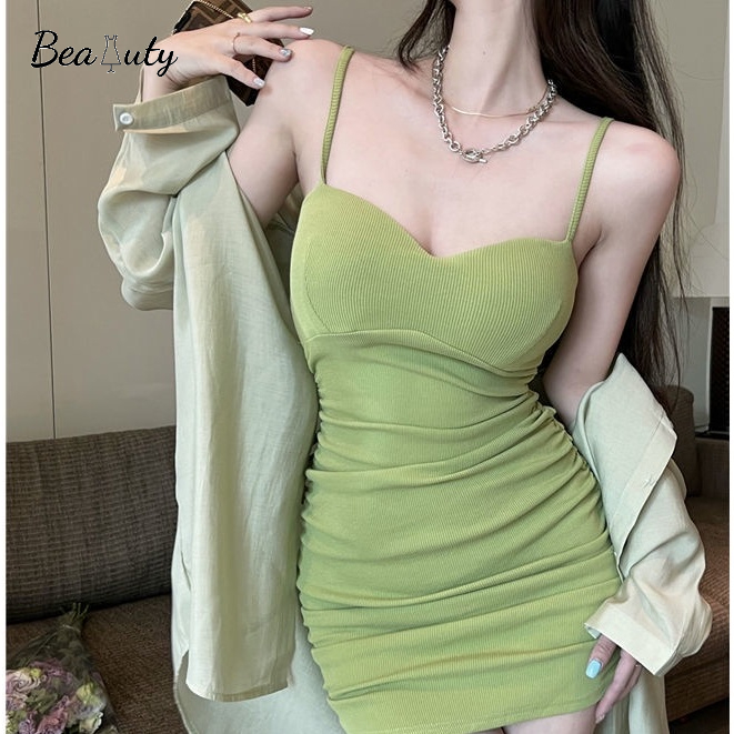 [MURIOKI] Set Đầm 2 Dây + Áo Sơ Mi Tay Dài Dáng Ôm Phong Cách Hàn Quốc Thời Trang 2022 Quyến Rũ Cho Nữ