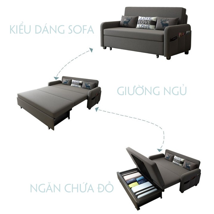 Giường Sofa phong cách châu âu cao cấp nệm bọt biển êm ái,có thể gấp thành ghế có ngăn chứa đồ(tặng kèm 3 gối)