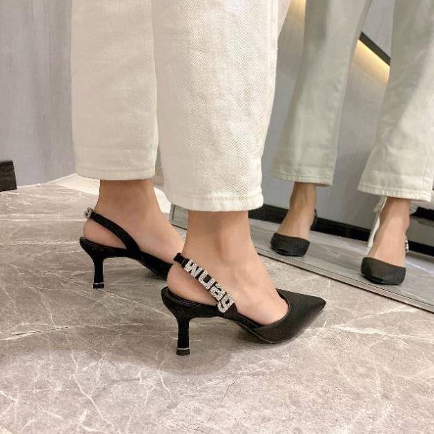 X²H(ẢNH THẬT) Giày Sandal 7p Hậu Khoá Đá Lụa Satin Fullbox Cao Cấp