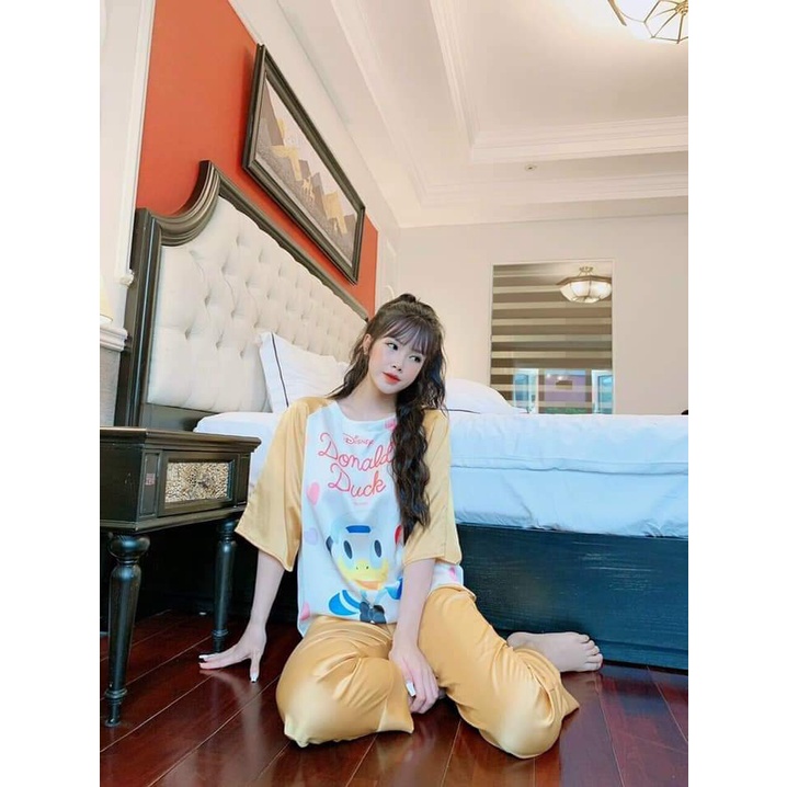 Đồ bộ nữ pijama bộ lụa ngủ mặc nhà tay ngắn quần dài satin dễ thương CARY