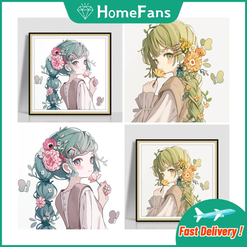 Bộ Tranh Đính Đá 5D Tự Làm 40x40cm/50x50cm Hình Cô Gái Hoạt Hình Trang Trí Nhà Cửa