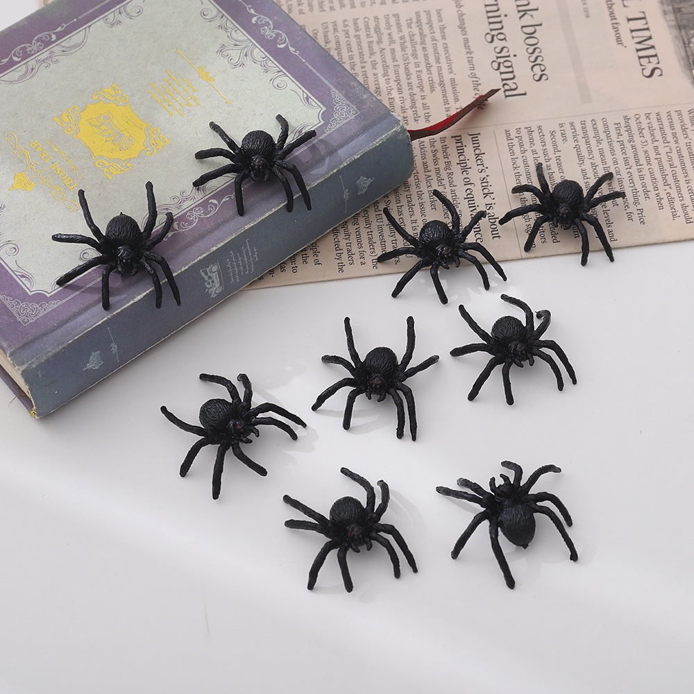 Set 10 Mô Hình Côn Trùng Giả Bằng PVC Màu Đen Vui Nhộn Trang Trí Halloween