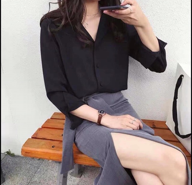 [Ảnh thật/Video] Áo sơ mi cổ vest sang chảnh áo sơ mi lụa Hàn áo sơ mi công sở | BigBuy360 - bigbuy360.vn