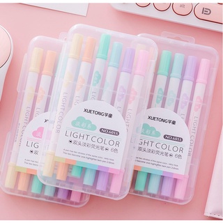 Bộ 6 cây XUETONG bút highlight 2 đầu, bút dạ quang