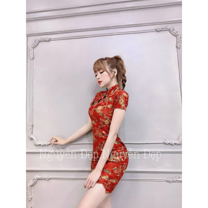 TTO Video ảnh thật đầm body sườn xám cổ tàu áo dài cách tân dáng ngắn xẻ tà du xuân TẾT