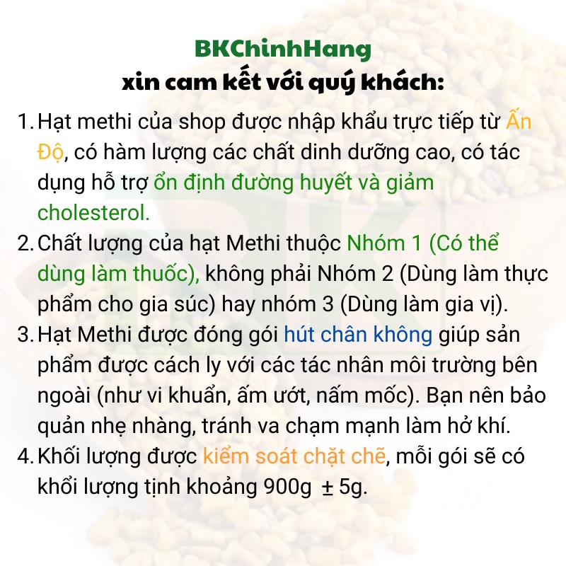 Hạt Methi Ấn Độ Gói 900gram - Hút Chân Không - Hạt Methi Cao Cấp Loại 1 - BKChinhHang