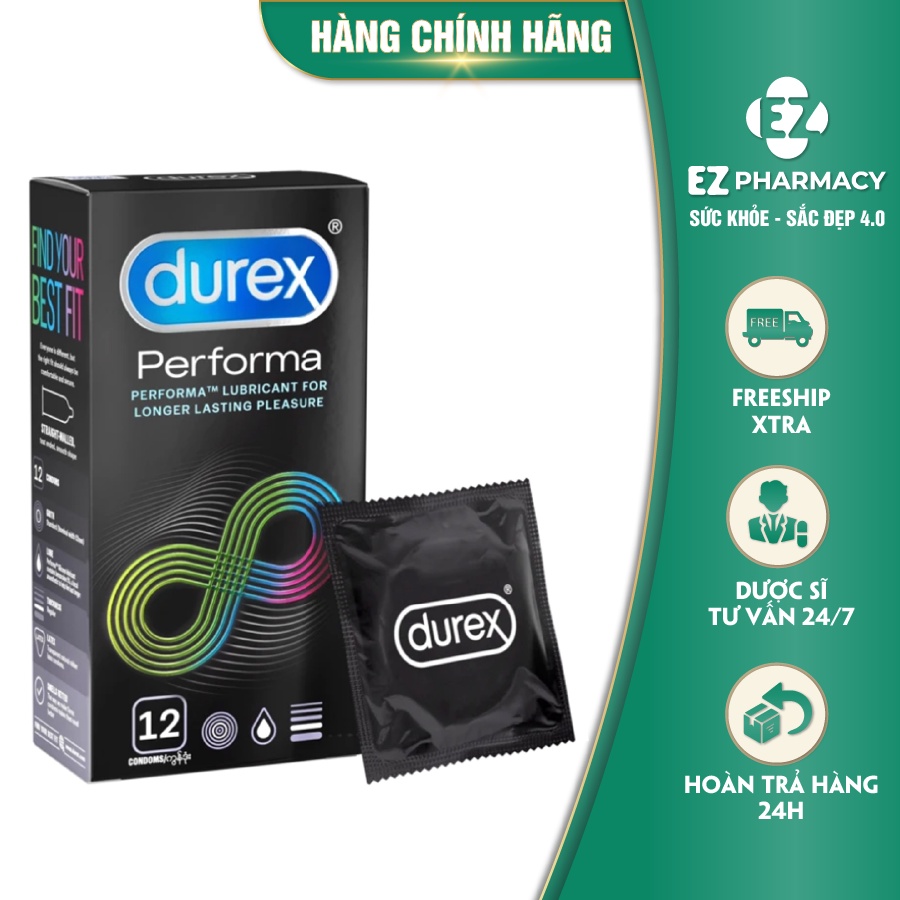 Bao cao su Durex Performa Gây Tê nhẹ Kéo Dài Thời Gian - Hộp 12 Bao - Ez Pharmacy