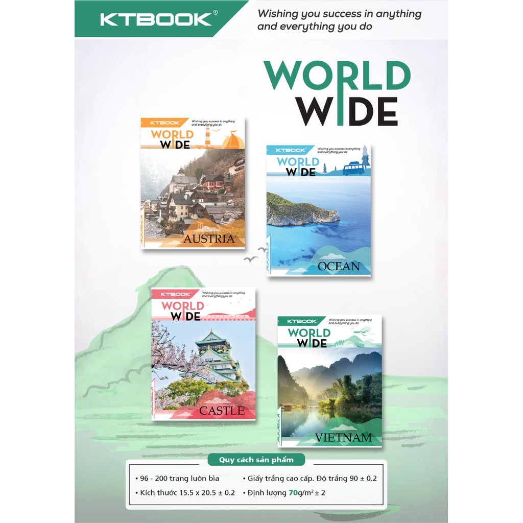 Gói 10 cuốn Tập học sinh Ktbook cao cấp Giá rẻ Worldwide giấy trắng ĐL 70 gsm - 96 trang