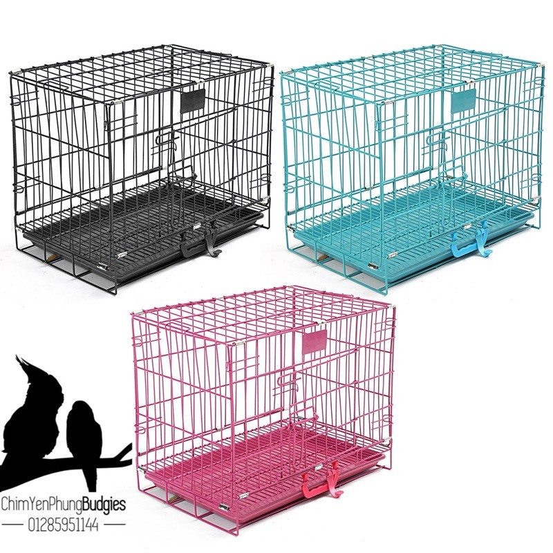Lồng thú cưng gấp gọn sơn tĩnh điện (60x42x50) có máng phâ