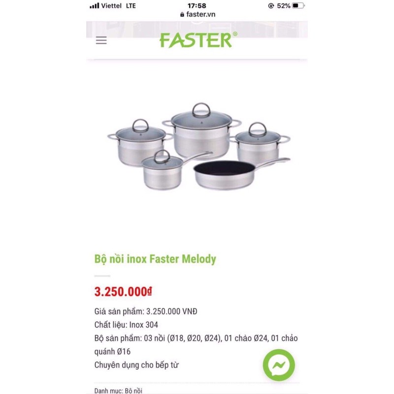 Bộ nồi từ 5 món Faster Melody Inox 304