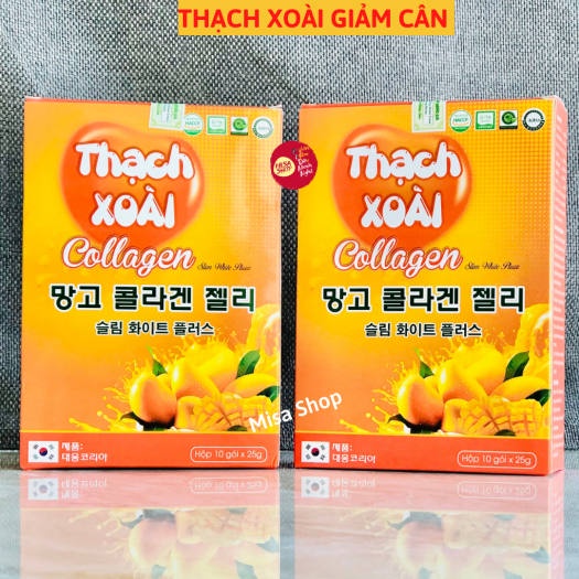 Thạch Xoài Collagen Chính Hãng, Thạch Xoài Hỗ Trợ Giảm Cân Làm Đẹp Da Hiệu Quả (Hộp 10 Gói x25gr) Giảm Cân An Toàn