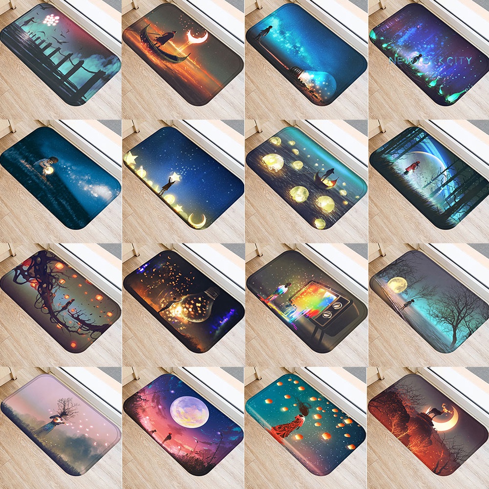 Thảm lót cửa chùi chân Chống Trượt Họa Tiết Phong Cảnh Đêm Hoạt Hình