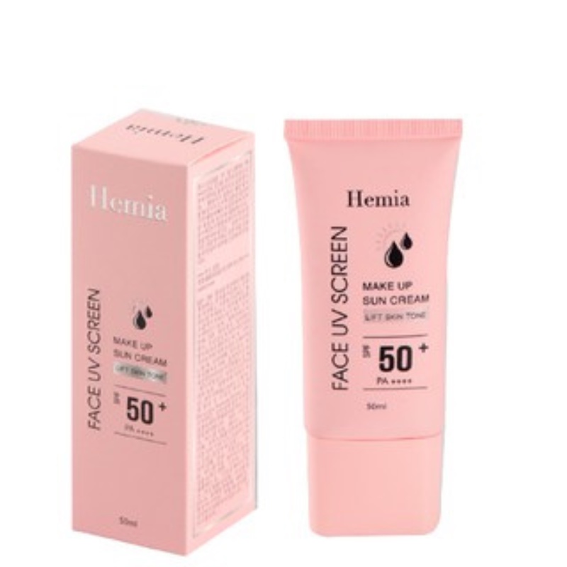 Combo Kem chống nắng 50ml SPF50+ PA++++ và cọ quét mặt nạ Hemia giúp da thấm mướt nhanh, mịn màng