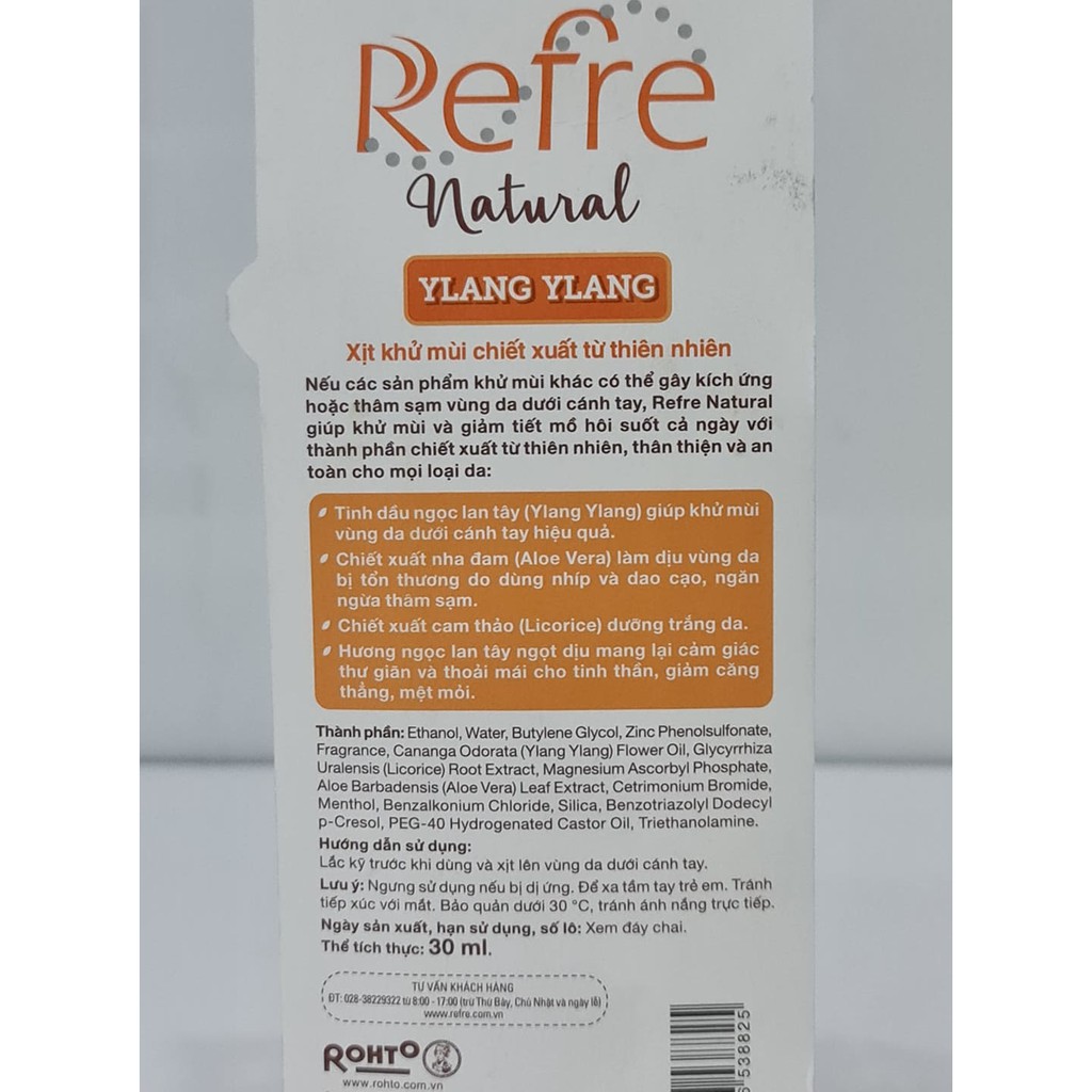 Xịt Thơm Khử Mùi Ngăn Tiết Mồ Hôi Refre Natural 30ml | BigBuy360 - bigbuy360.vn