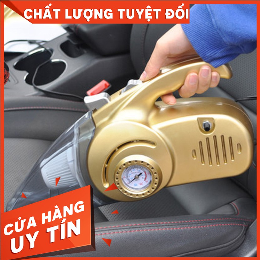 Máy hút bụi cầm tay cho ô tô, xe hơi đa năng 4 trong 1 Hút bụi, kiêm bơm lốp xe, đo áp xuất và đen pin chiếu sáng