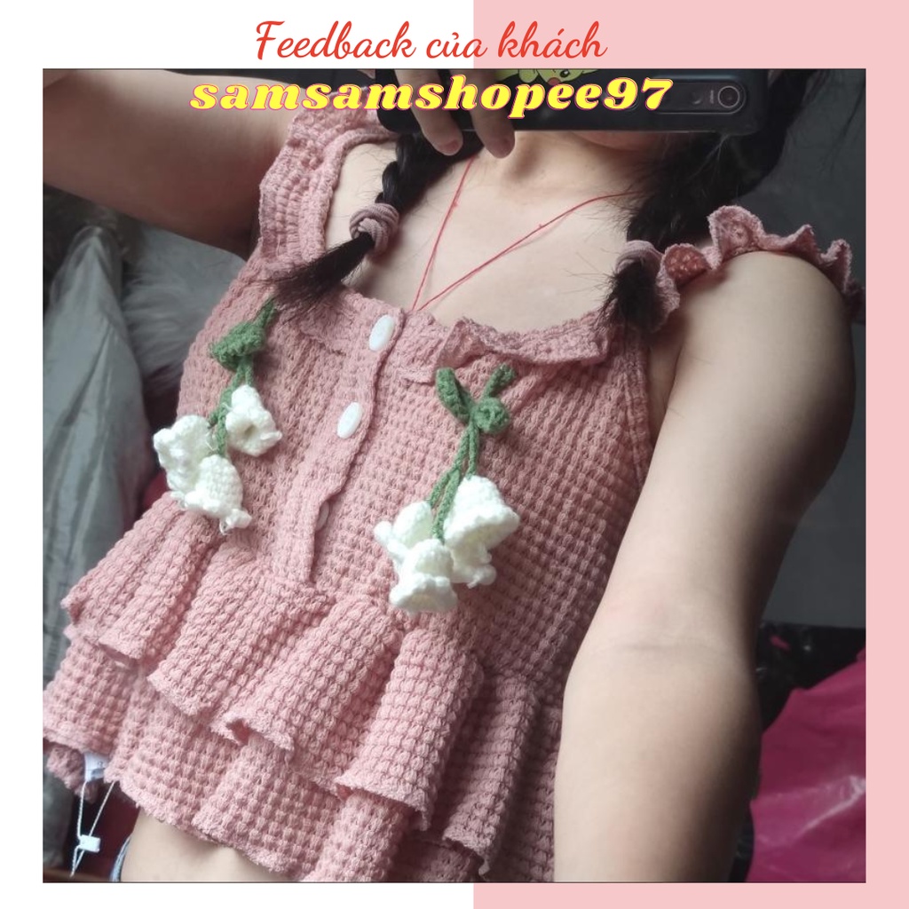 Áo len hai dây croptop xinh xắn