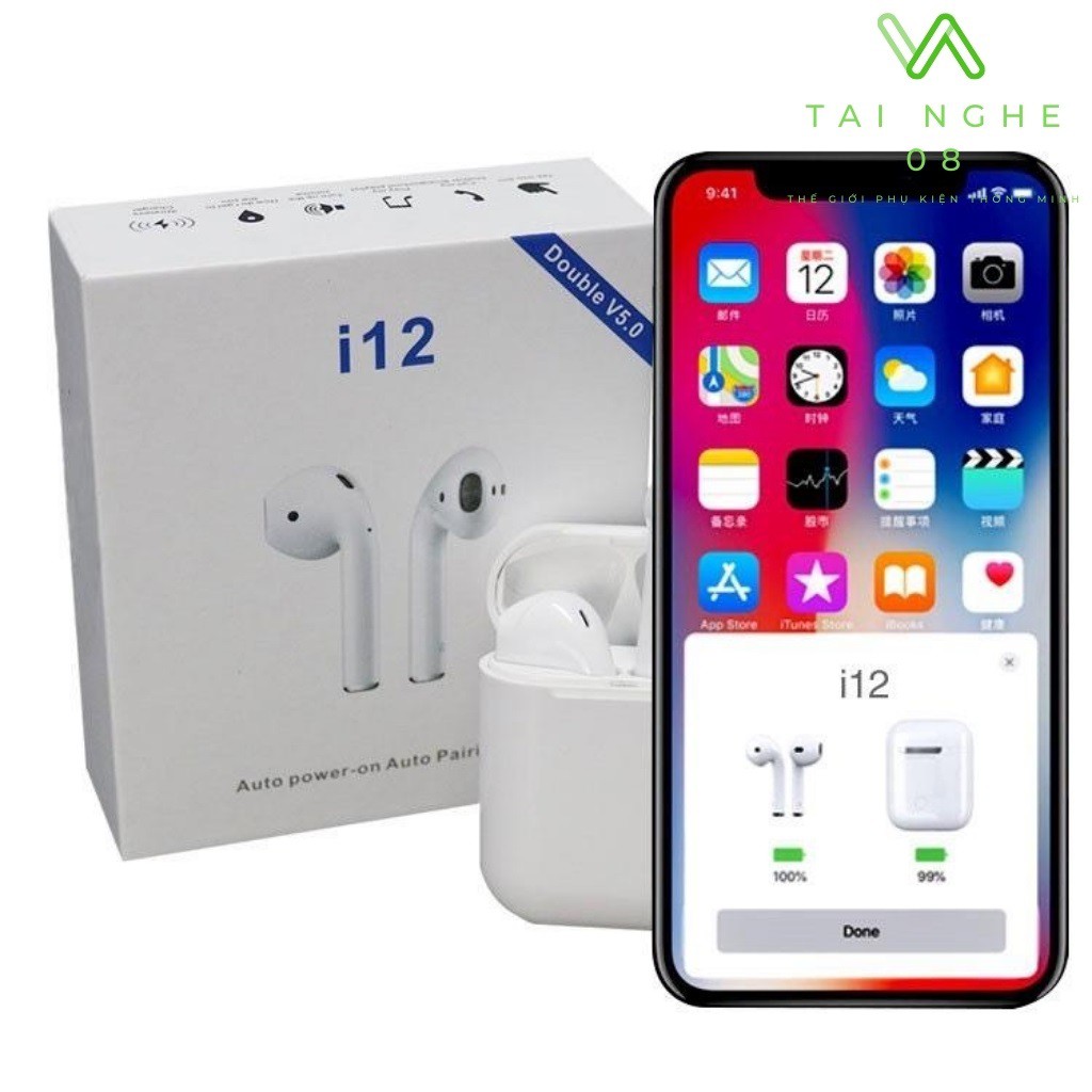 Tai nghe i12 bluetooth TWS cảm biến vân tay không dây thông minh