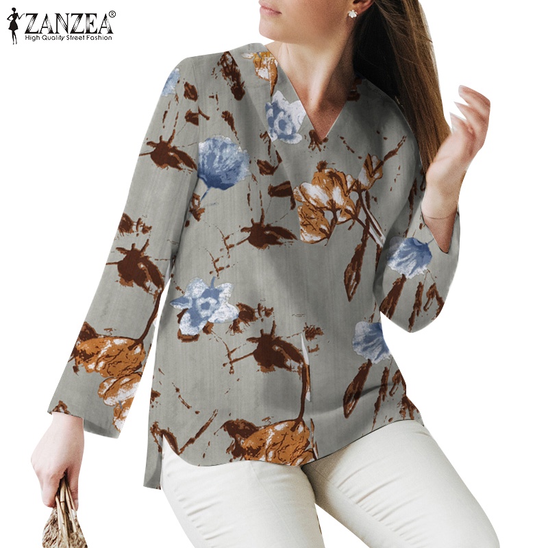 Zanzea Áo Sơ Mi Nữ Tay Dài Cổ Chữ V Họa Tiết Caro Phong Cách Vintage