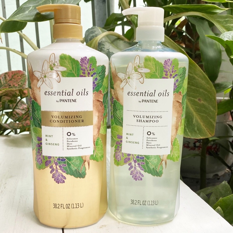 ☘️Bộ dầu gội &amp; xả Pantene Essential Oils Volumizing - Mint &amp; Ginseng 2 x 1.13L của Mỹ☘️