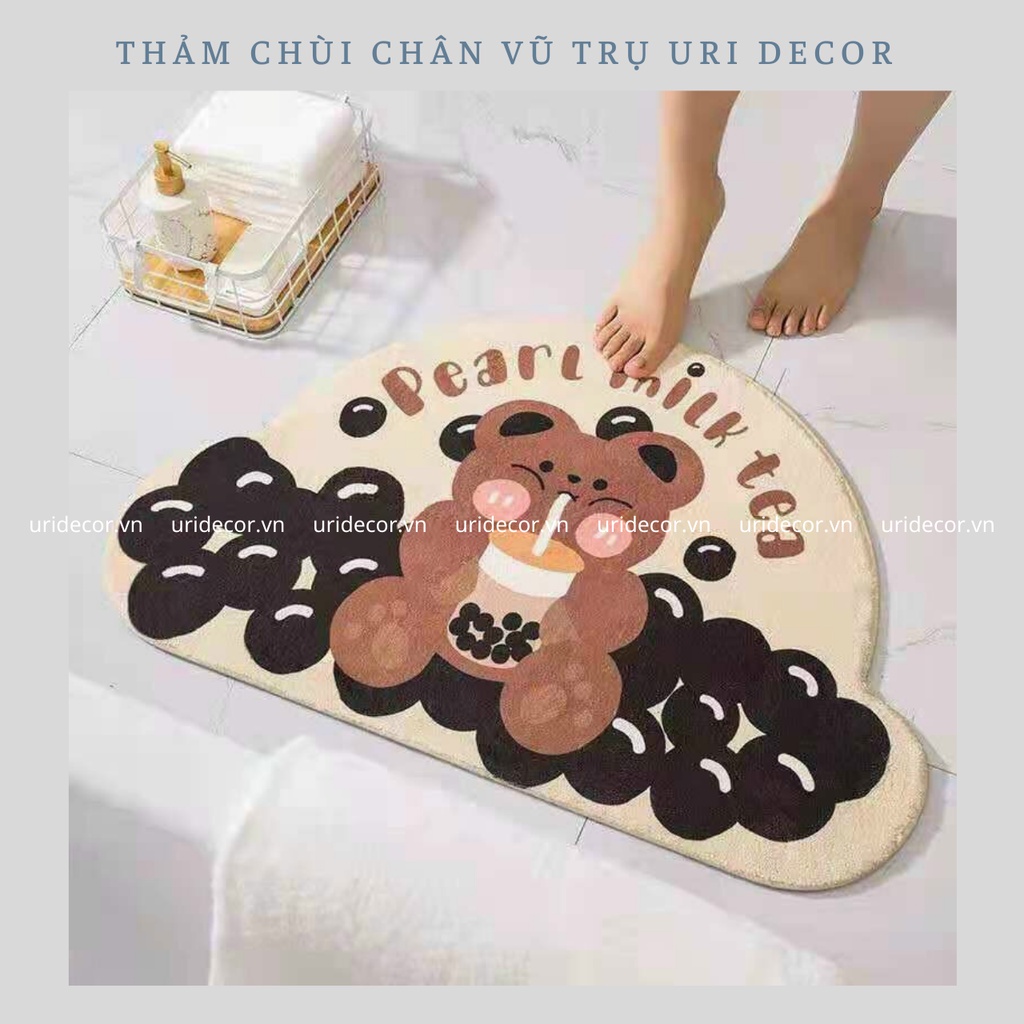 Thảm chùi chân, thảm lau chân nhà tắm mặt lông siêu thấm nước chống trơn trượt in 3D vũ trụ cao cấp URI DECOR