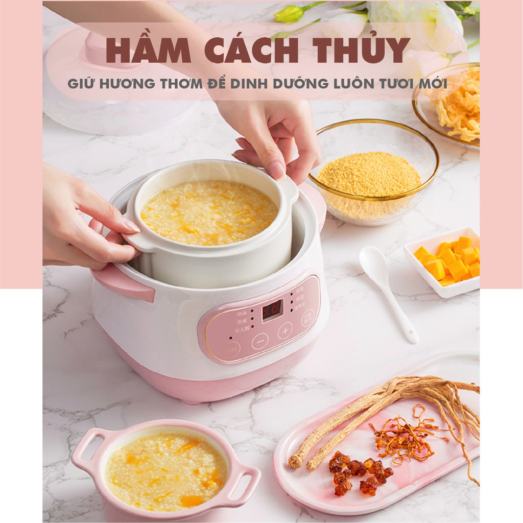 Nồi Nấu Cháo Mini, Nồi Ninh, Hầm, Hấp Cách Thủy 4 In 1 nôi nấu cháo cho bé con tập ăn dặm