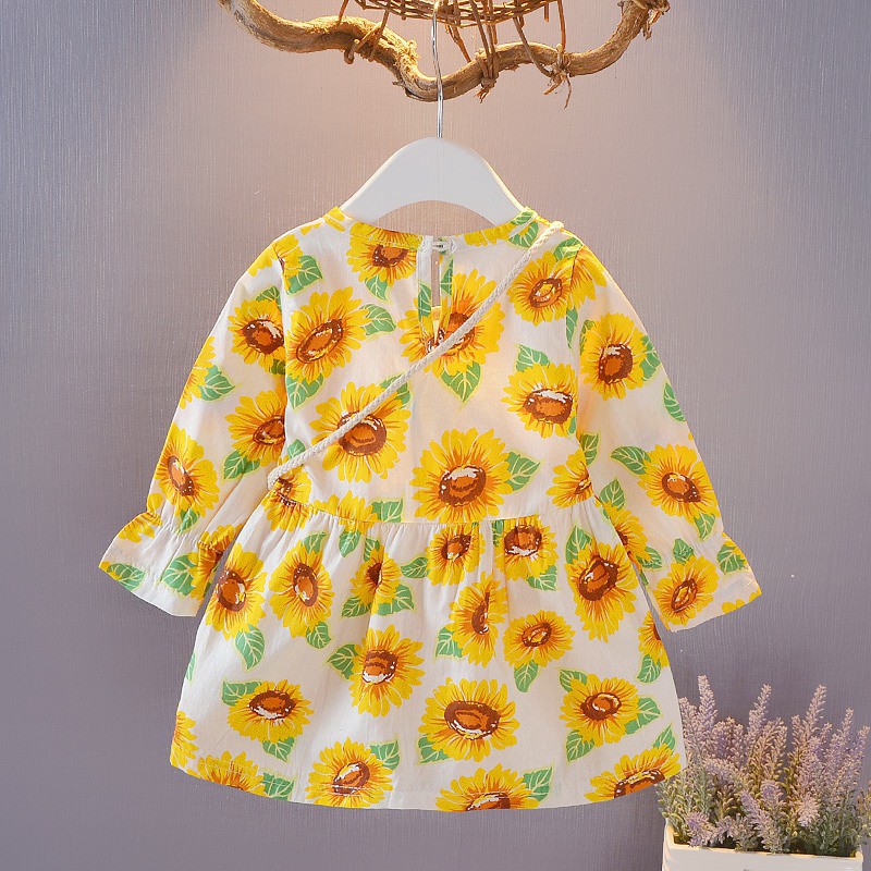 Đầm Công Chúa Dài Tay In Hoa Thời Trang Cho Bé Gái