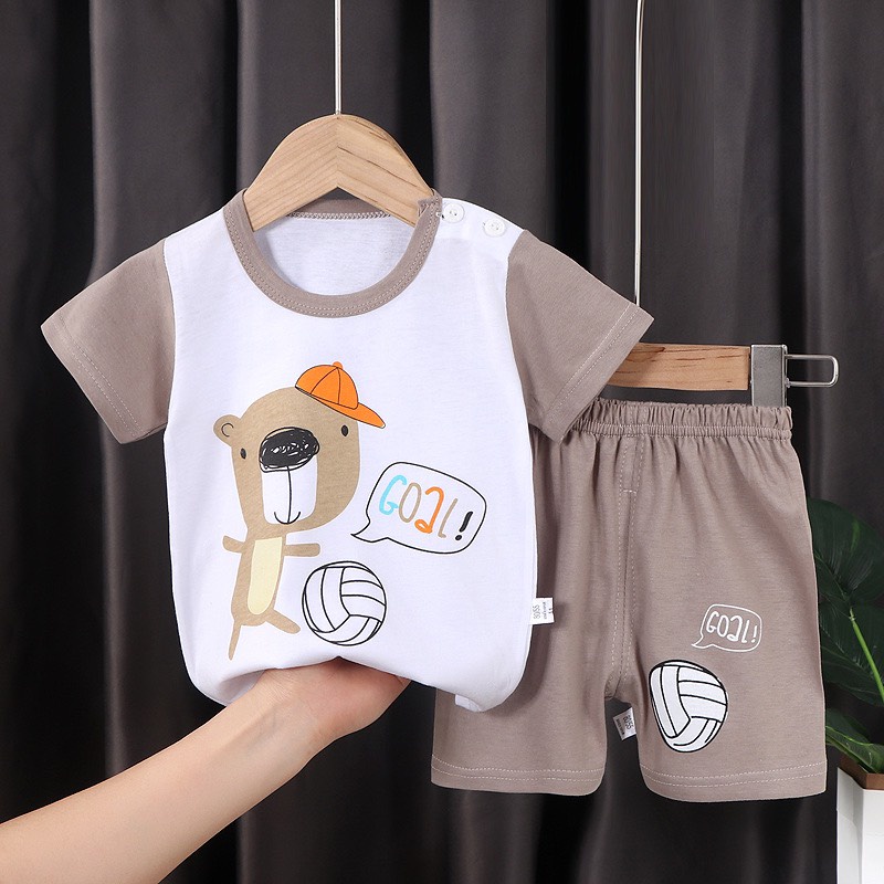 Quần áo trẻ em, Bộ cộc cho bé Quảng Châu Xuất Hàn Quốc Cộc Tay Cho Bé Trai Bé Gái Chất Cotton Lạnh siêu mềm mịn
