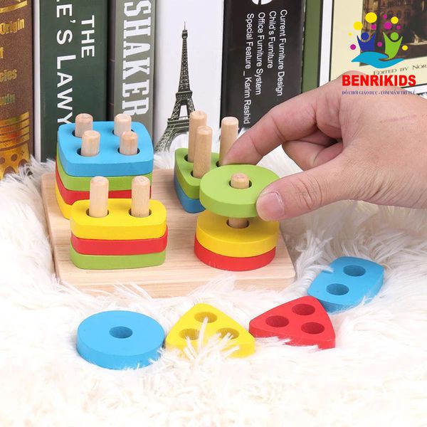 Đồ Chơi Montessori Bảng Chuỗi Thả Hình Bằng Gỗ Giúp Bé Tư Duy Logic