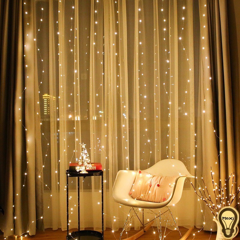 Đèn LED thả Rèm mành nháy 3mx3m trang trí DECOR phòng ngủ lễ tết Vàng Đa Sắc MOXI.